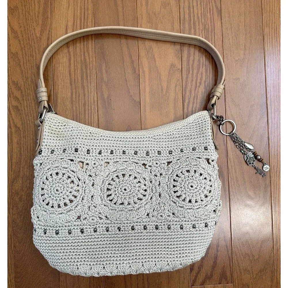 The Sak Lumi Crossbody Natural bag crochet Y2K Medallion Charms Ivory Beaded